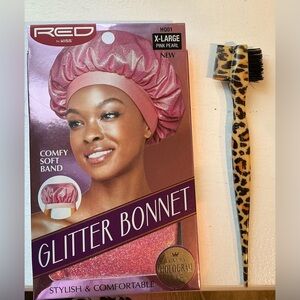 Red Glitter Bonnet with Leopard Print Brush